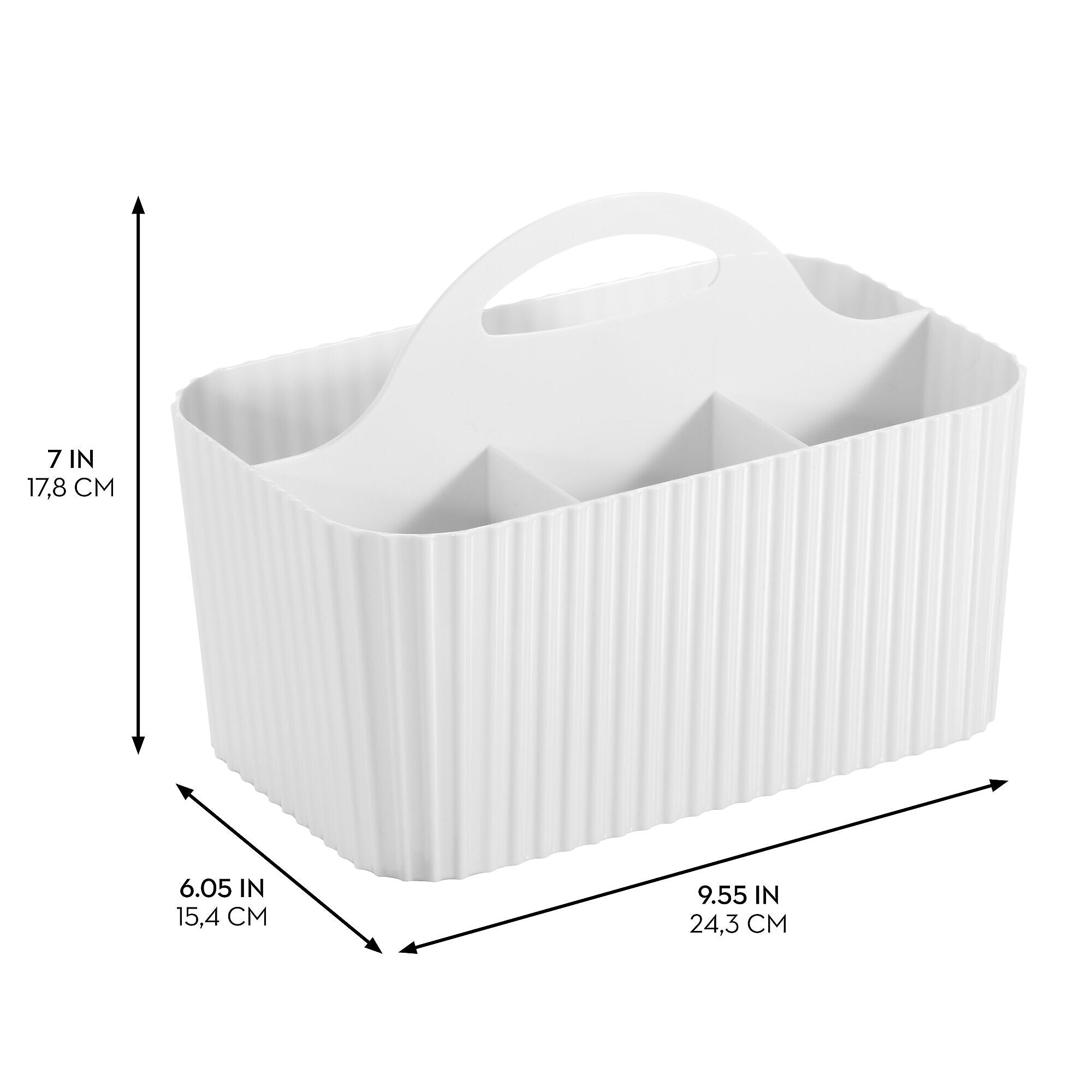 mDesign 4-Section Plastic Desktop Caddy Organizer with Handle, White (26054)