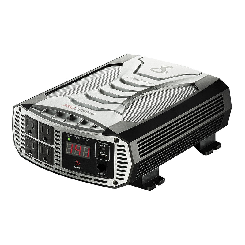 Cobra PRO 2500W Professional-Grade Power Inverter with 2 USB Ports, 4-Outlets, Black & Gray (CPI2500W)