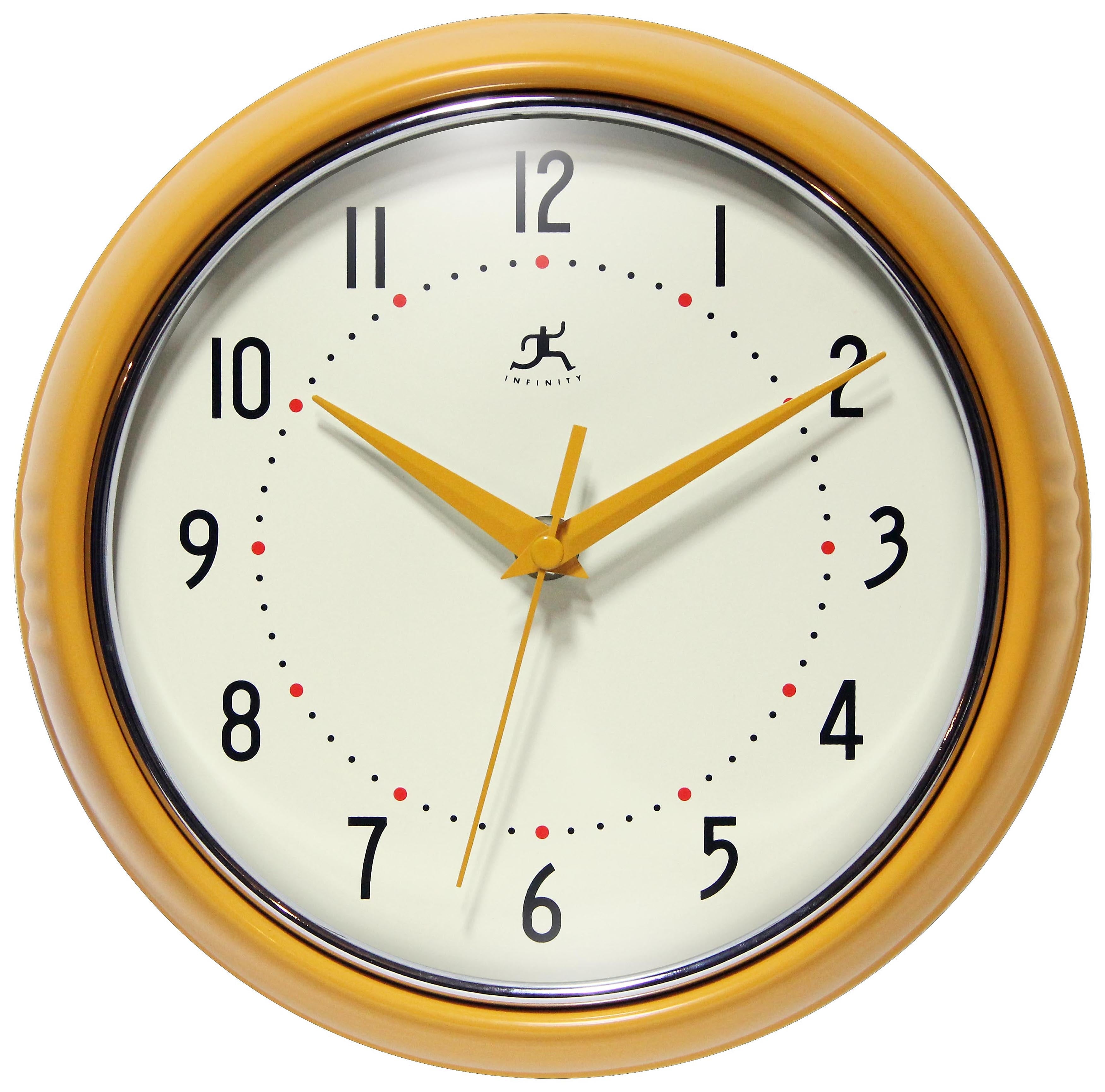 Infinity Instruments Round Retro Saffron Wall Clock, Aluminum, 9.5" (10940SY)