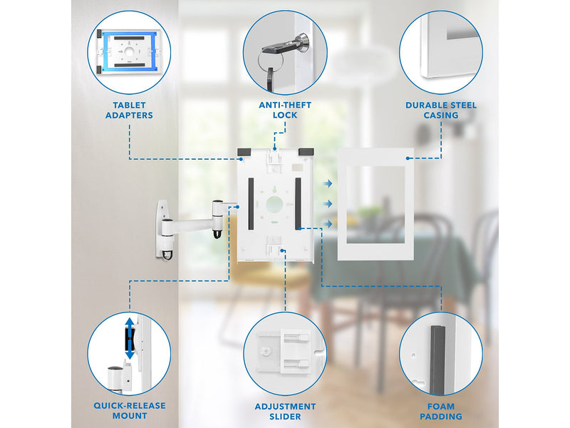 Mount-It! Adjustable Anti-Theft iPad Wall Mount with Swing Arm, White (MI-3774W_G10)