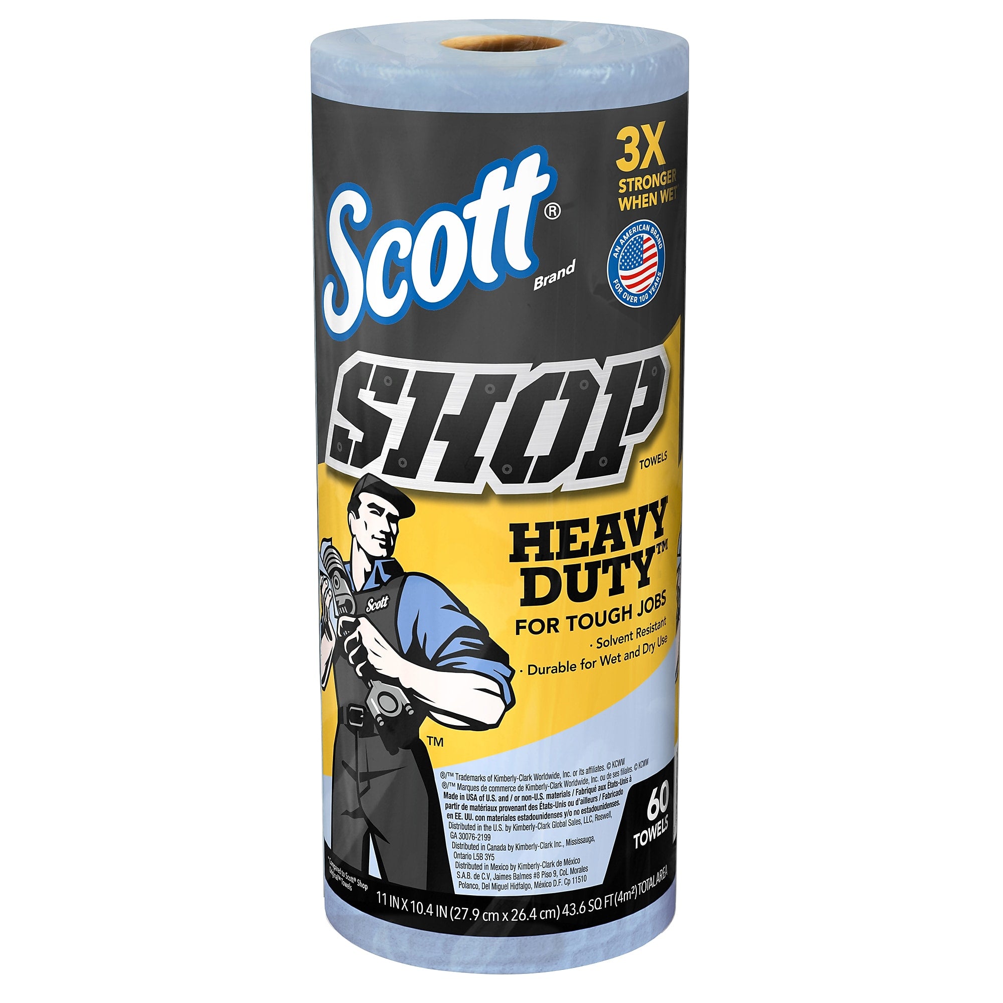 Scott Shop Towels Heavy Duty, 10.4" x 11", Blue, 60 Sheets/Roll, 12 Rolls/Carton (32992)