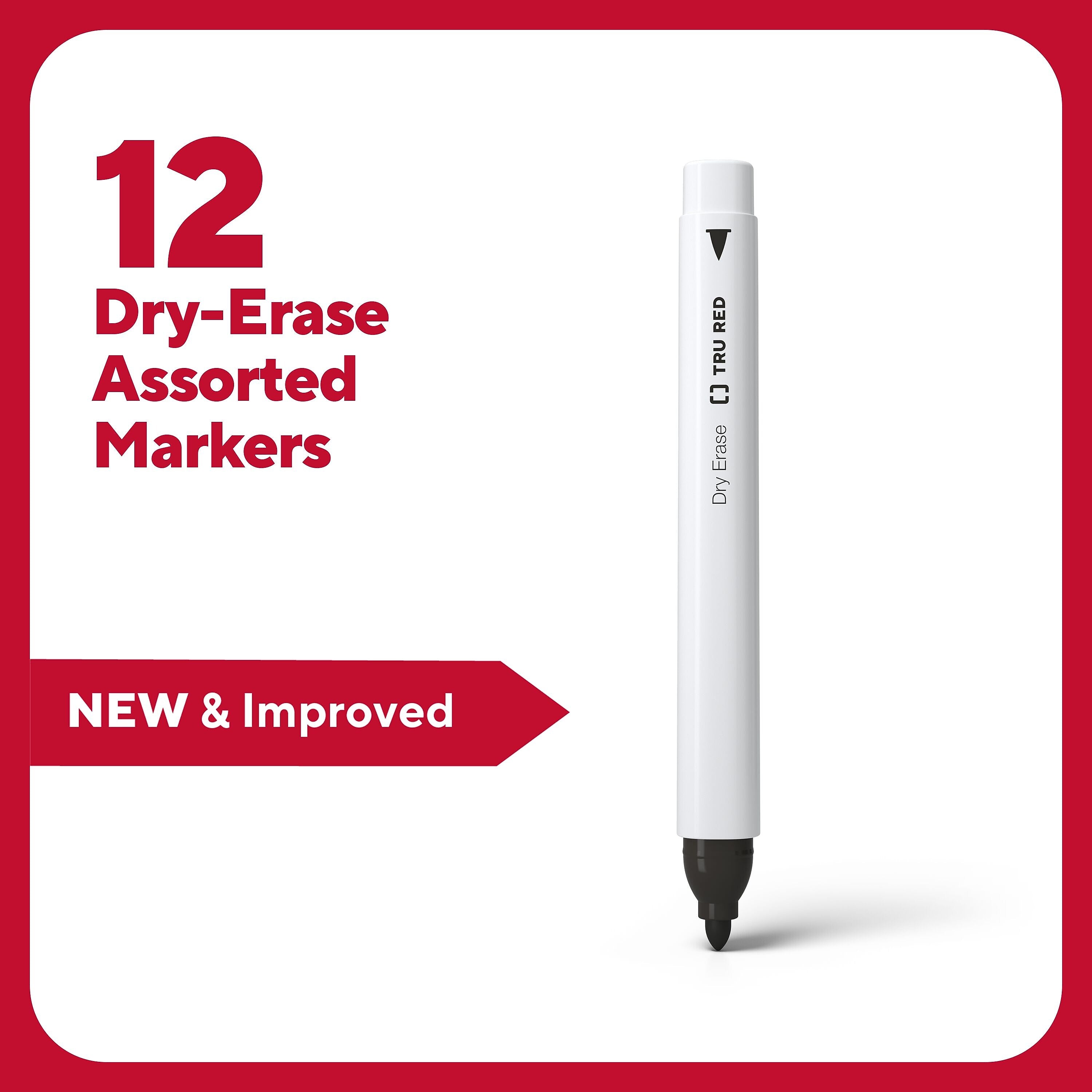TRU RED™ Dry Erase Marker, Fine Tip, Assorted, 12/Pack (TR61434-CC)
