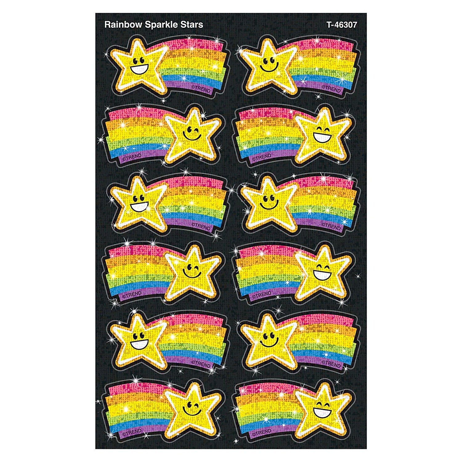 Trend Enterprises Rainbow Stars Sparkle Stickers, Multicolored, 24/Pack, 6/Packs/Bundle (T-46307-6)
