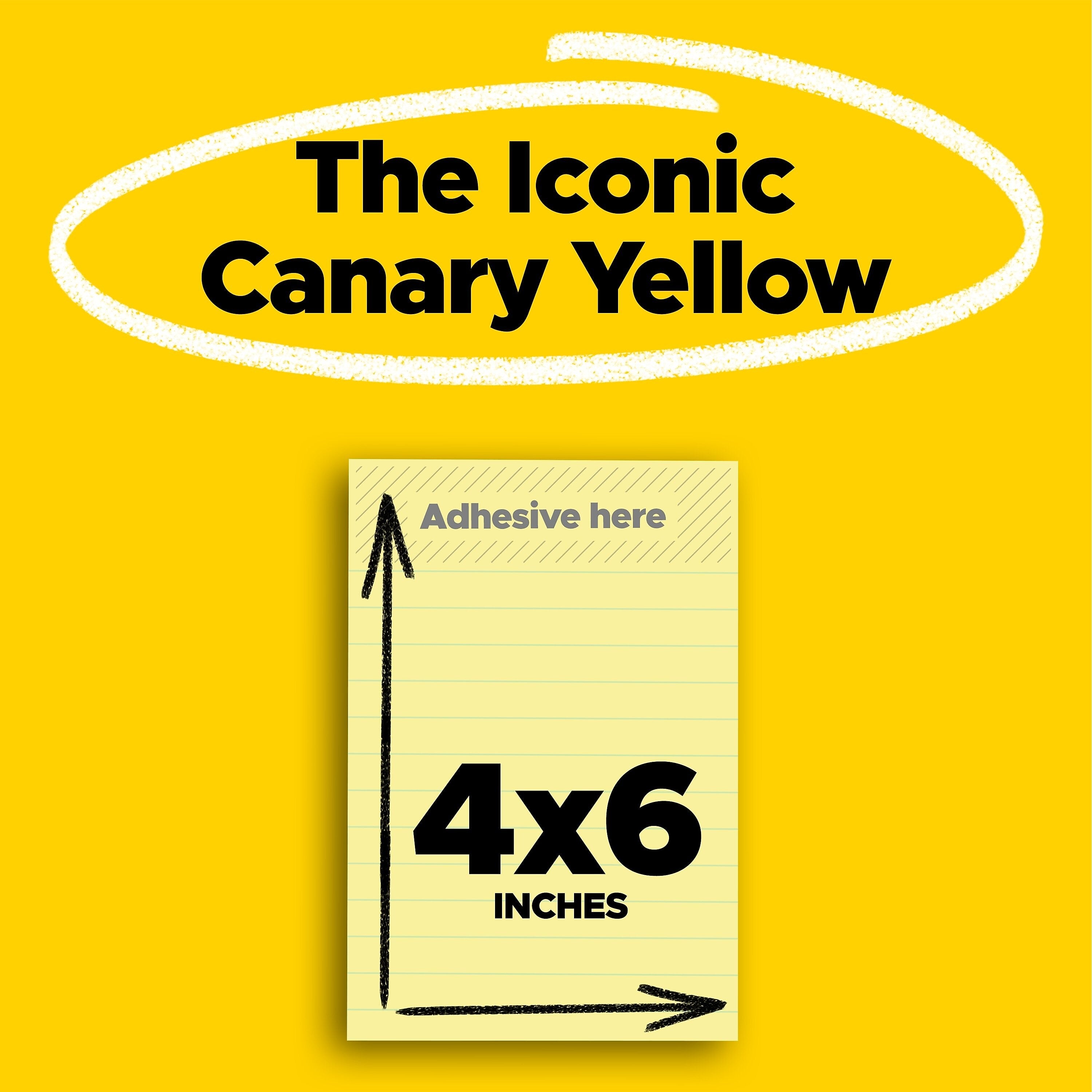 Post-it Recycled Super Sticky Notes, 4" x 6", Canary Collection, 45 Sheets/Pad, 4 Pads/Pack (4621R-4SSCY)