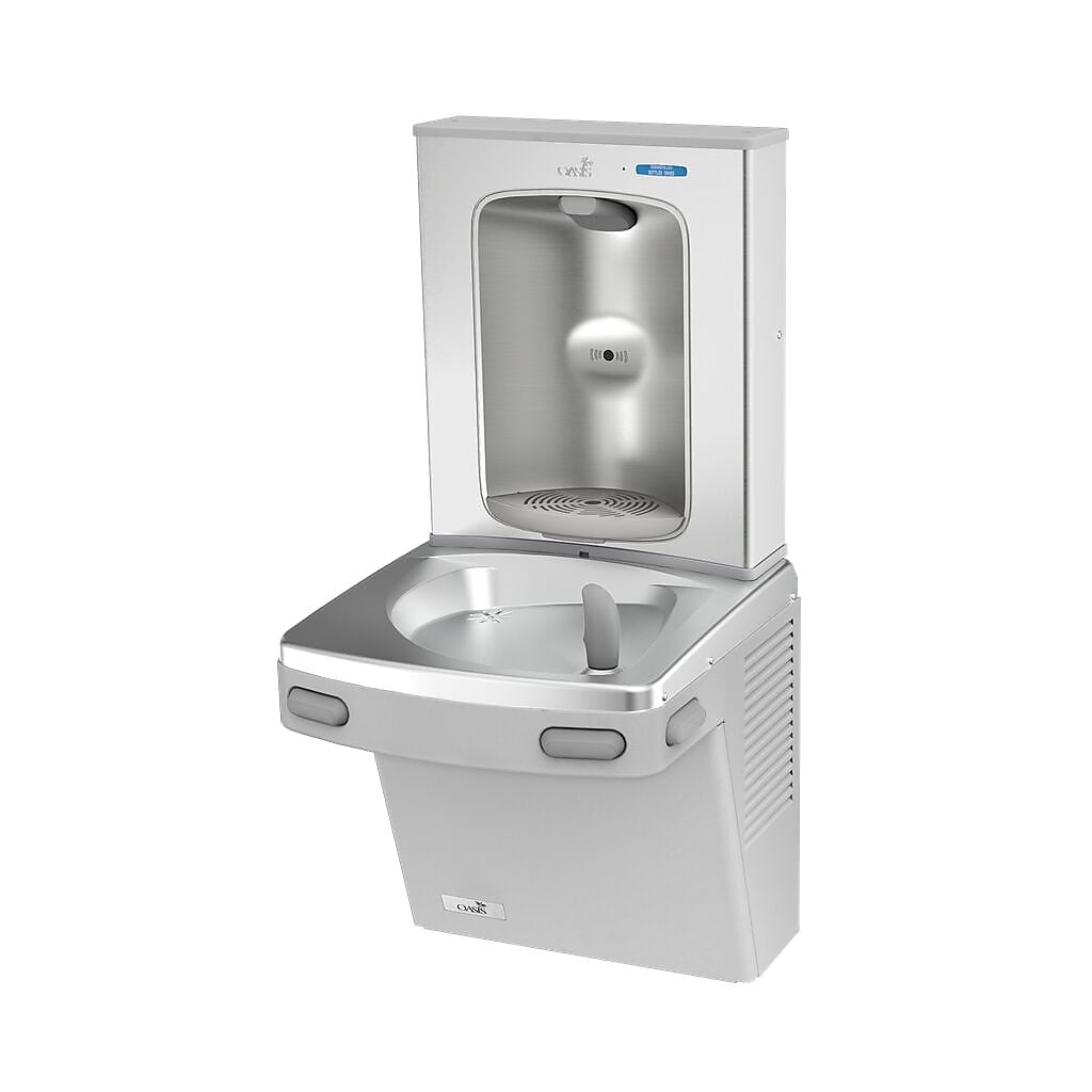 Oasis Versacooler II Single Drinking Fountain, Greystone, Refrigerated 8 GPH, Stainless Steel Electronic Bottle Filler (507026)