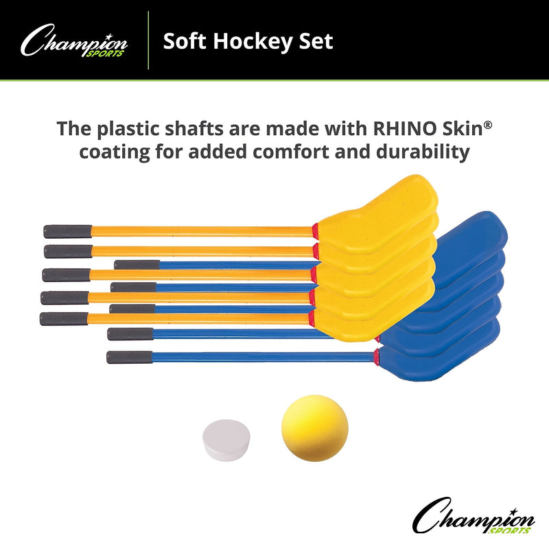 Champion Sports Soft Hockey Set, Blue/Yellow, 12/Set (CHSHS10SET)