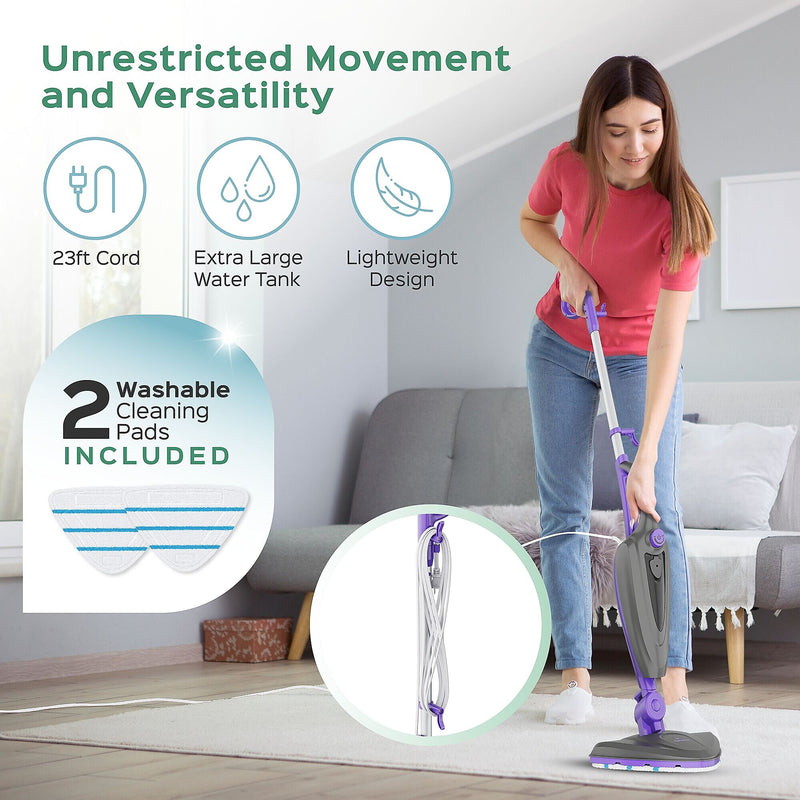 Treblab Turonic 10-in-1 1500W Steam Mop with Detachable Handle, Purple/White (ST3)