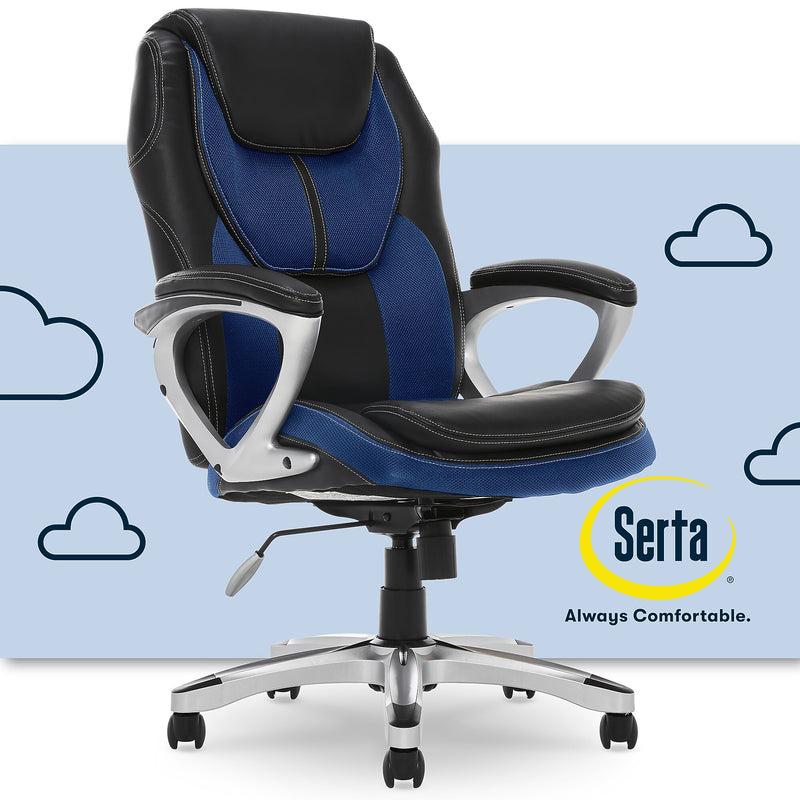 Serta Amplify Ergonomic Faux Leather Swivel Executive Chair, Blue (43673B)