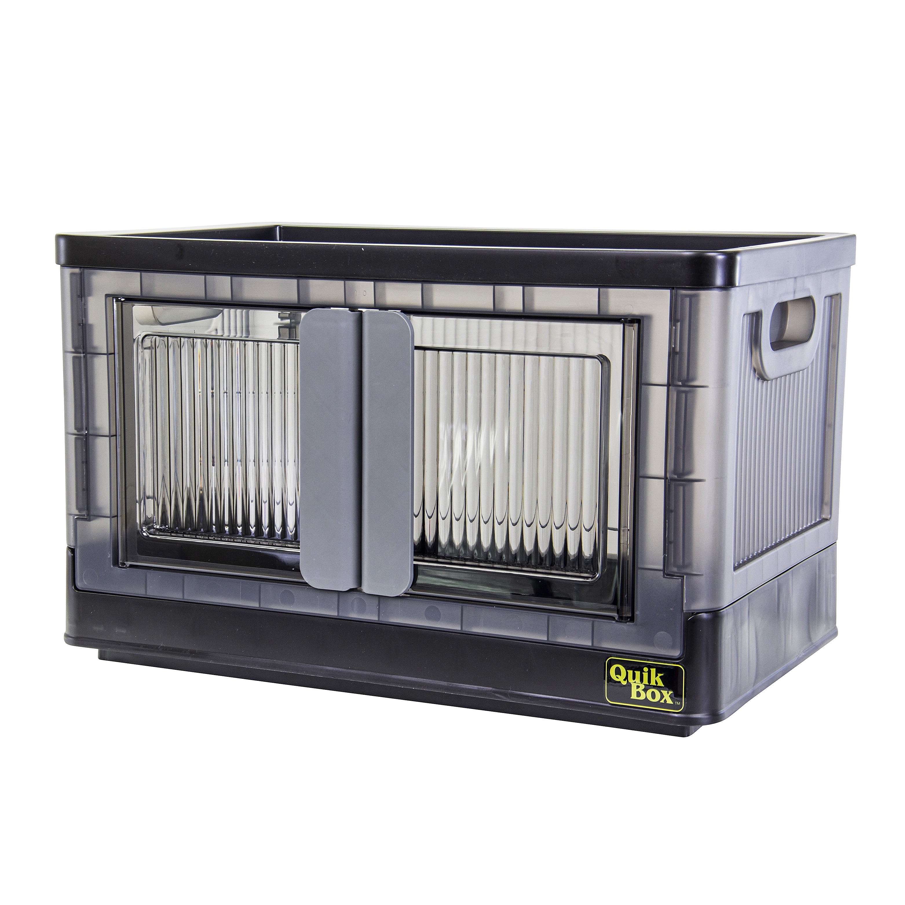 Dbest Quik Box Medium Stackable Folding Plastic Storage Bin, 12" x 12" x 11", 34 Qt., Black (01-931)