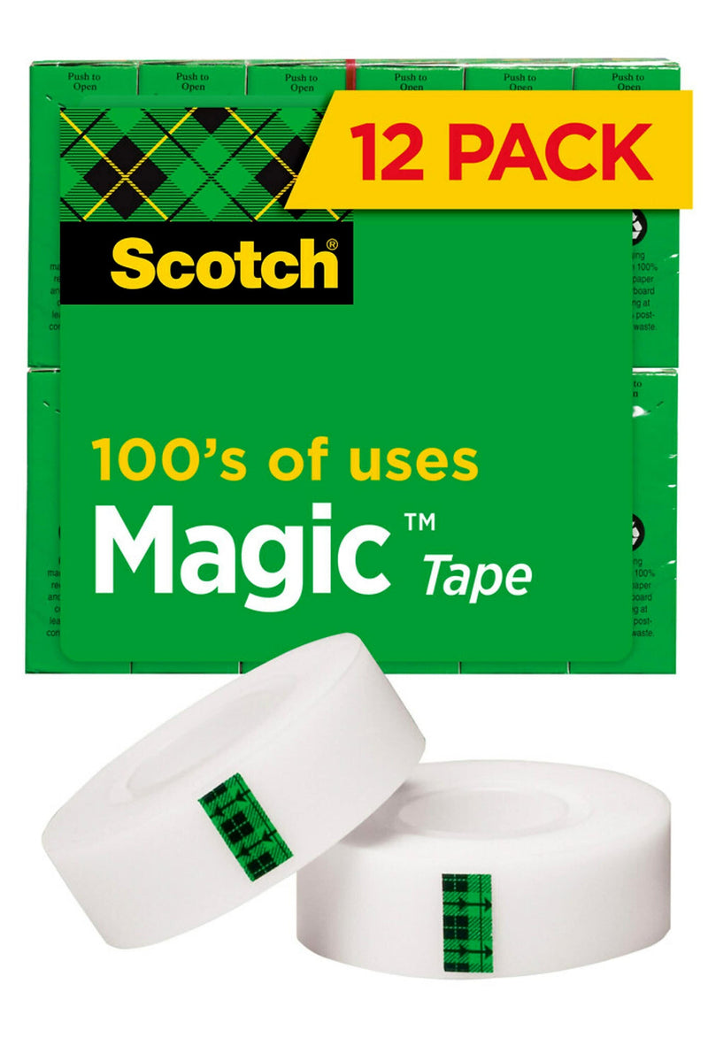 Scotch Magic Invisible Clear Tape Refill, 0.5" x 36 yds., 1" Core, 12 Rolls/Pack (810-121296-12PK)