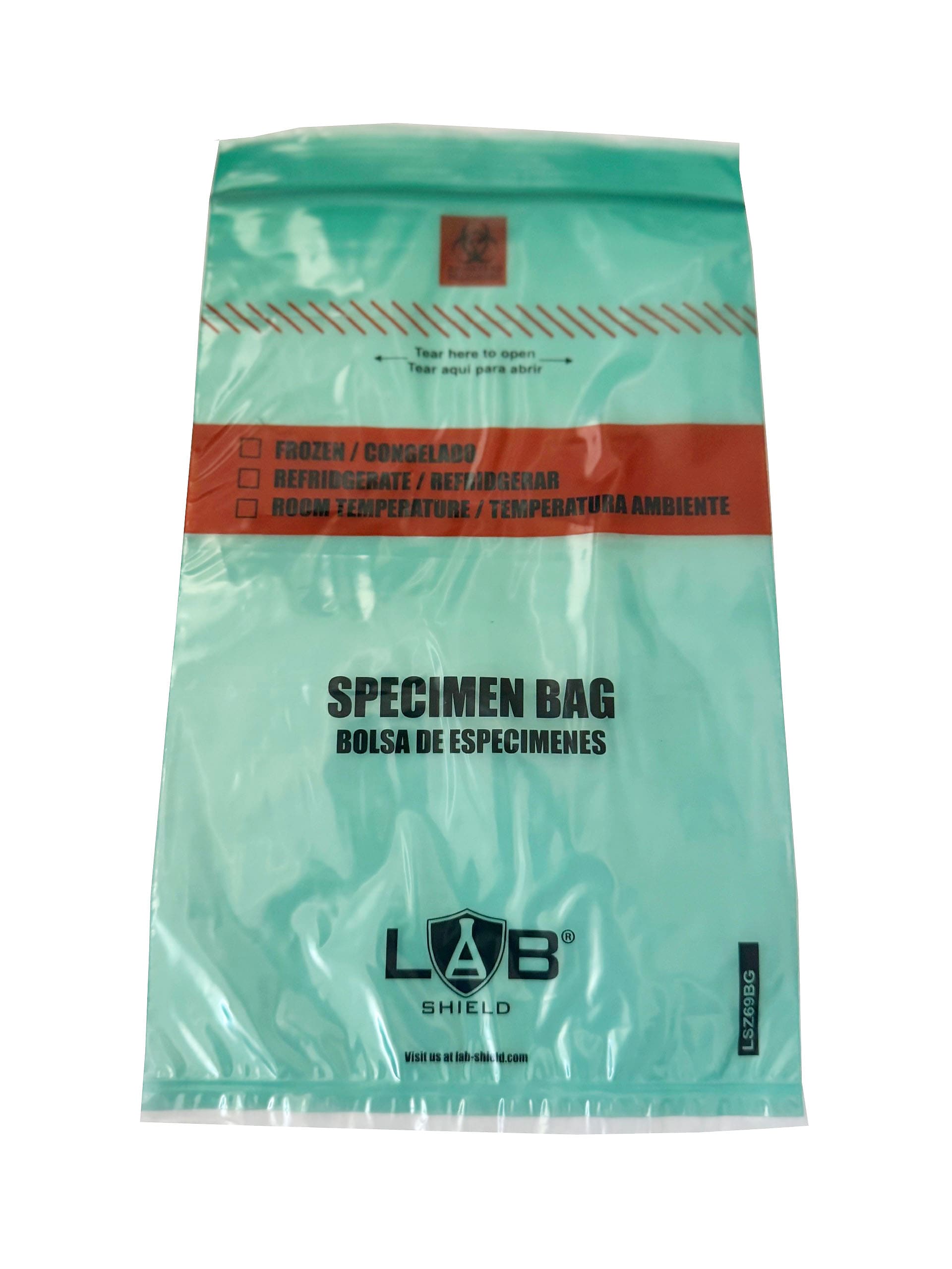 Specimen Bag Green Biohazard w/ reclosable zip