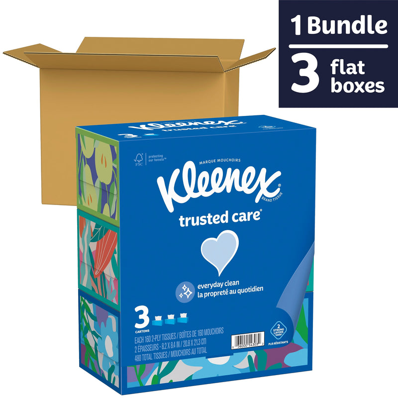 Kleenex Standard Facial Tissue, 2-Ply, 160 Sheets/Box, 3 Boxes/Pack (54303)