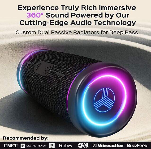 Treblab Wireless Bluetooth Speaker, Waterproof, Black (HD77)