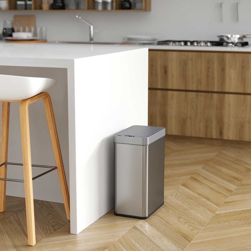 iTouchless Stainless Steel Wings Open Lid Sensor Trash Can with AbsorbX Odor Control, Silver, 13 gal. (WS13RSL)