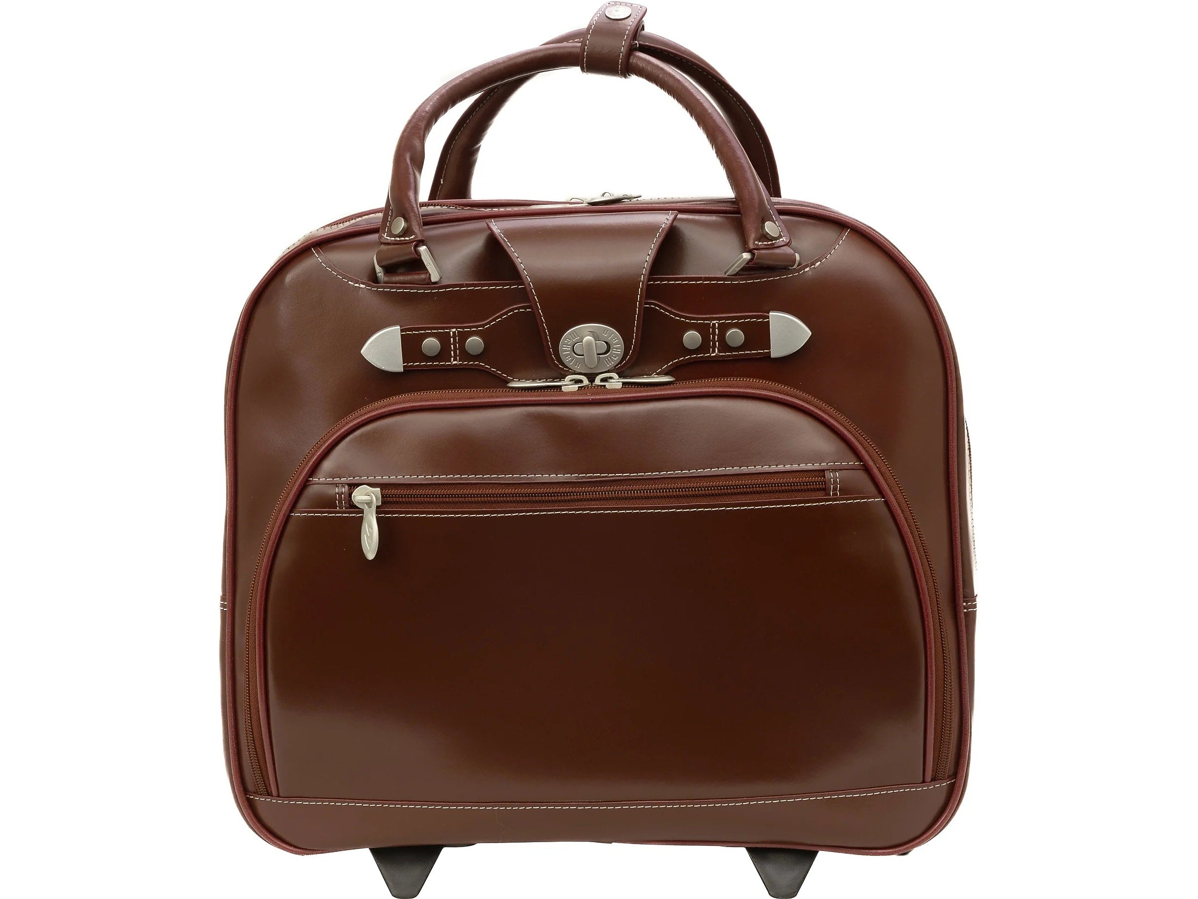McKlein REDWOOD 15" Leather Rolling Laptop Bag, Red (99696)