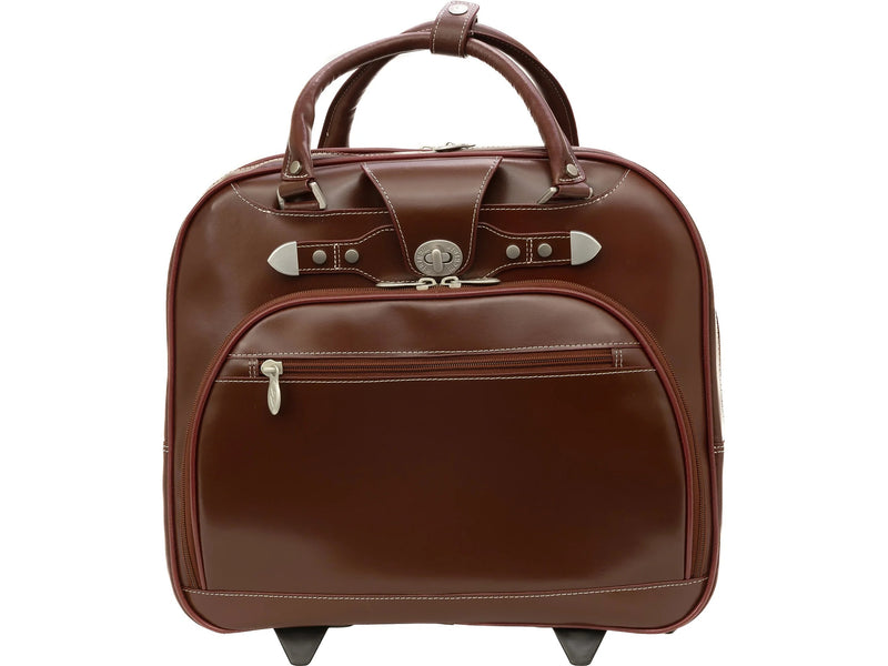 McKlein REDWOOD 15" Leather Rolling Laptop Bag, Red (99696)
