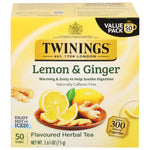 Twinings Lemon and Ginger Herbal Caffeine Free Tea Bags, 50/Box (F14990)