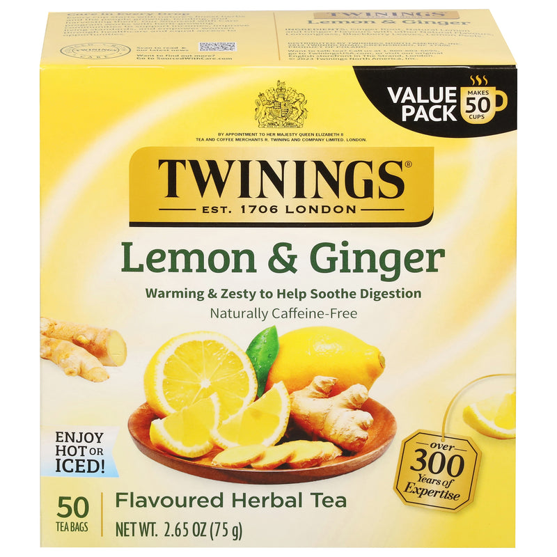 Twinings Lemon and Ginger Herbal Caffeine Free Tea Bags, 50/Box (F14990)