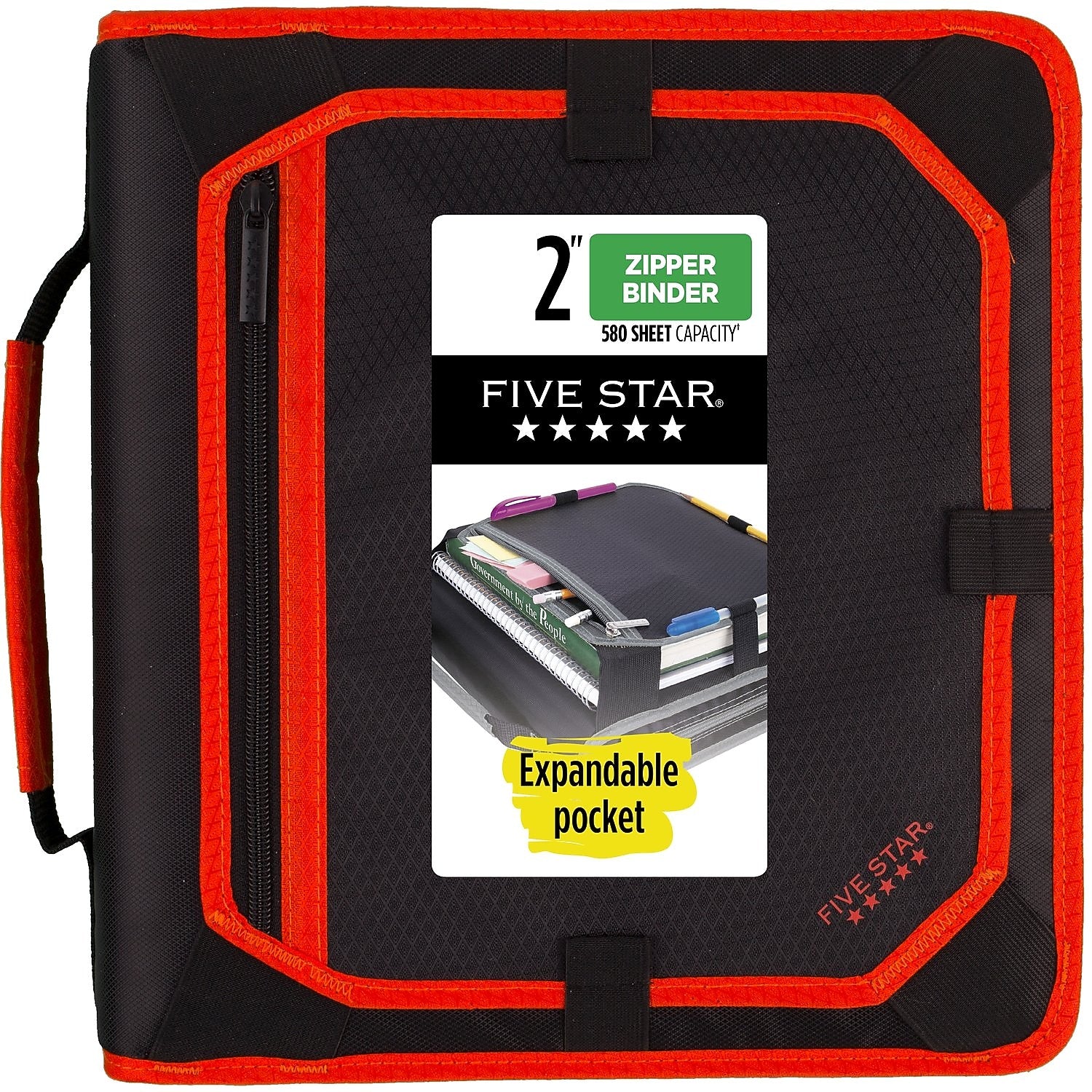 Five Star 2" 3-Ring Zipper Binders, D-Ring, Assorted Colors (29052)