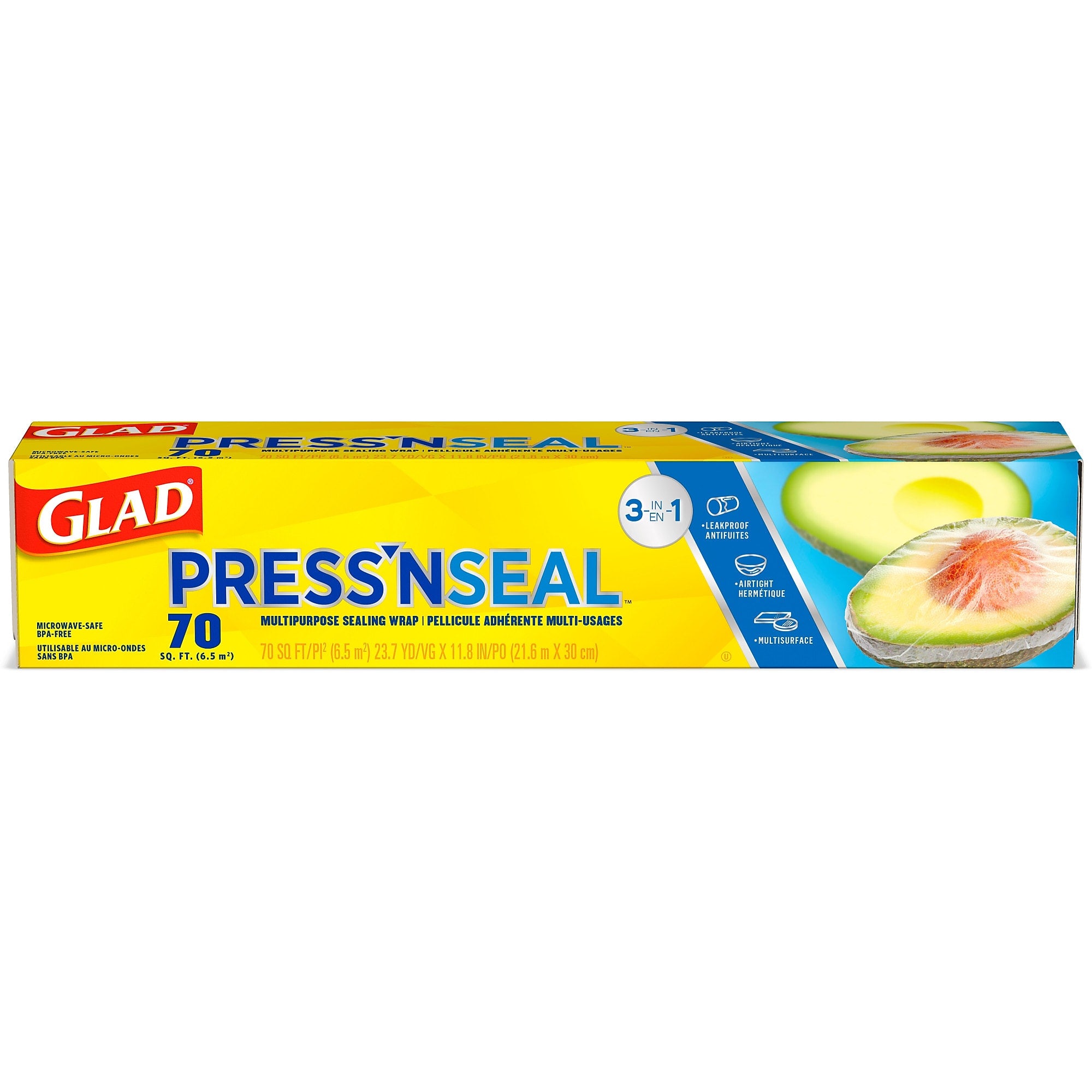 Glad Press'n Seal Plastic Food Wrap, 70 Sq. Ft. Roll, 12 Boxes/Carton (70441)