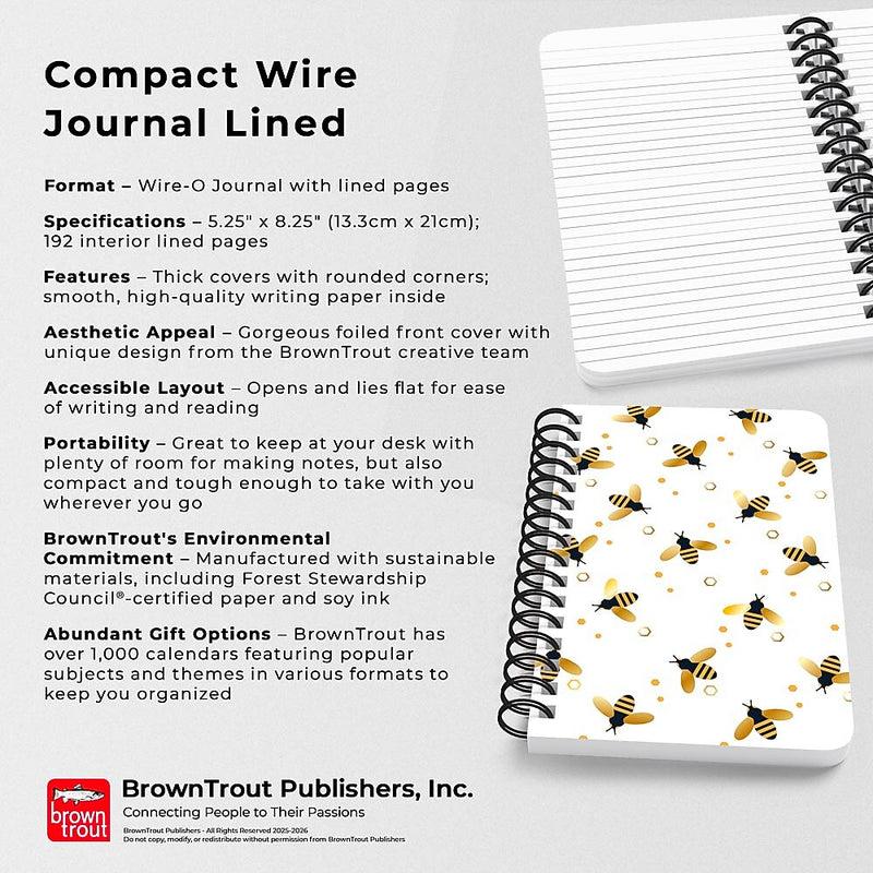 BrownTrout Busy Bees Hardcover Journal, 5.25" x 8.25", Multicoloreed, 192 Pages (9798330700257)