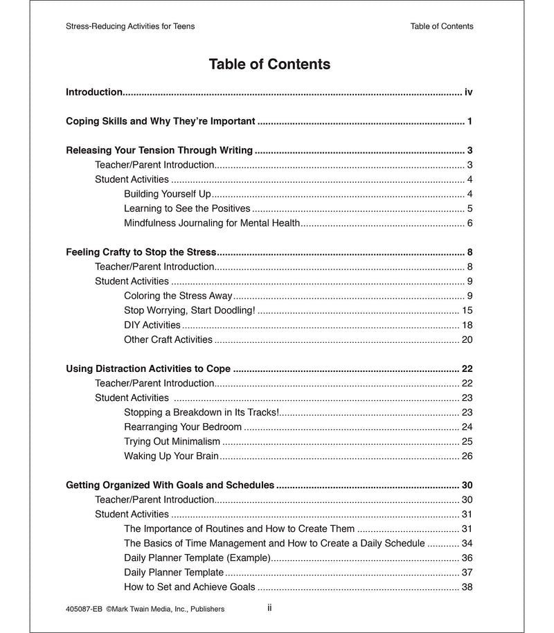 Carson Dellosa Mark Twain Stress-Reducing Activities for Teens Workbook
