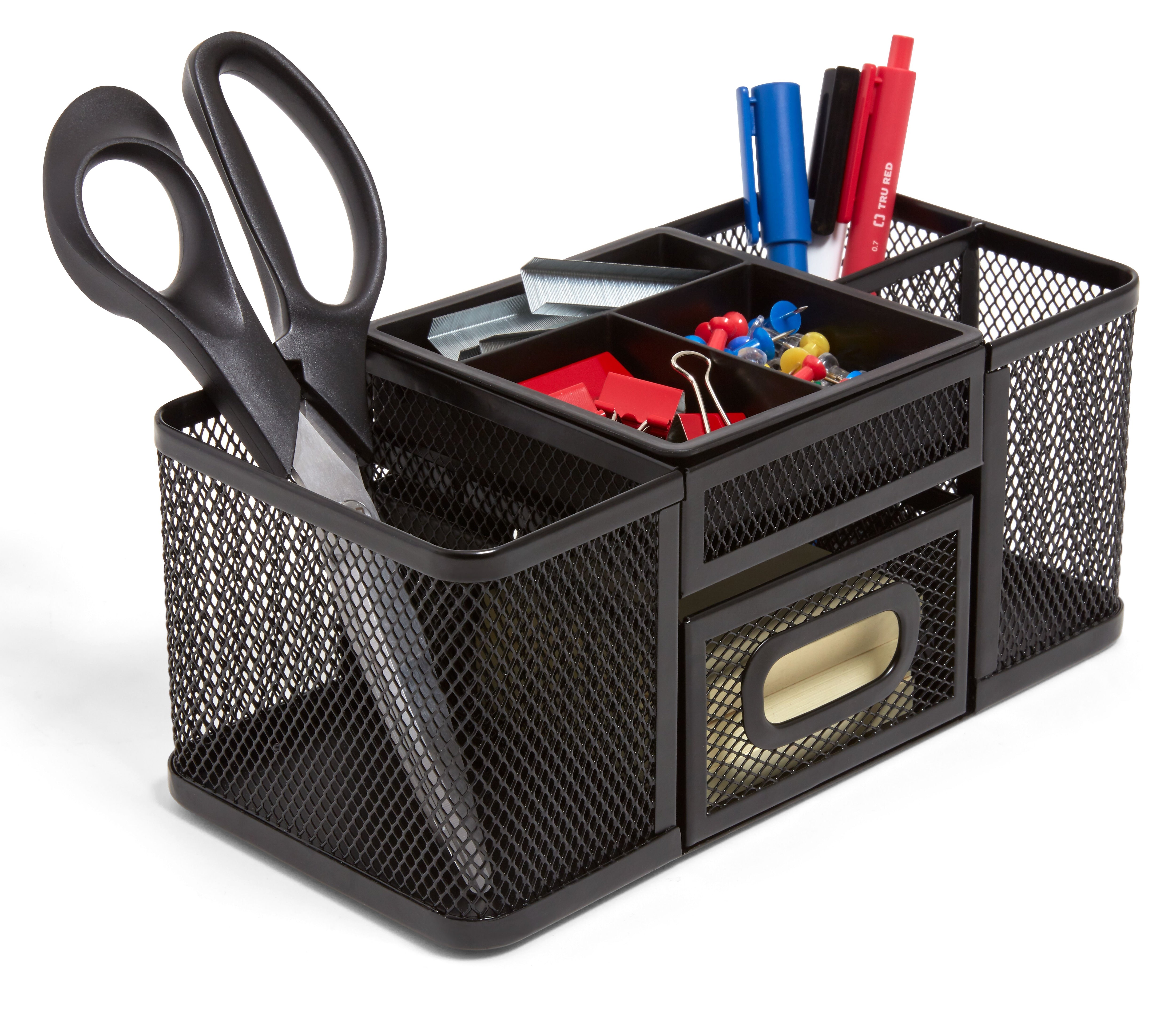 TRU RED™ 7-Compartment Wire Mesh Accessory Holder, Matte Black (TR57541)