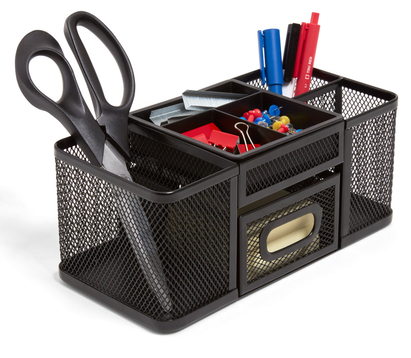 TRU RED™ 7-Compartment Wire Mesh Accessory Holder, Matte Black (TR57541)