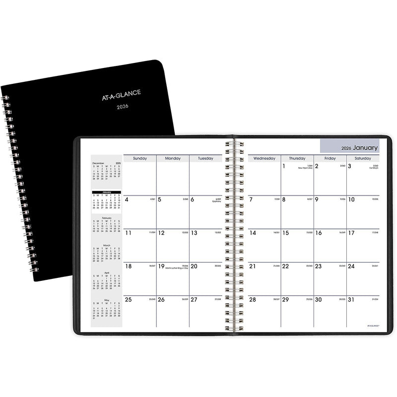 2026 AT-A-GLANCE DayMinder 7" x 8.75" Monthly Planner, Faux Leather Cover, Black (G400-00-26)