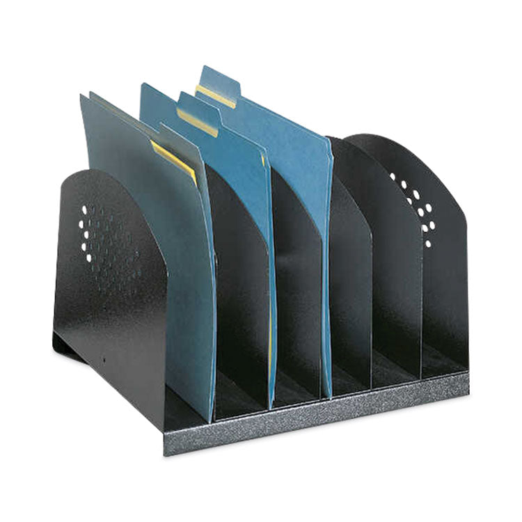 Steel Vertical-Rack Desktop Sorter, Six Sections, Letter Size Files, 12.25" x 11.25" x 8", Black