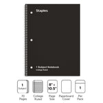 Staples 1-Subject Notebook, 8" x 10.5", College Ruled, 70 Sheets, Black (ST27499C)
