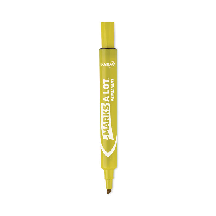 Marks A Lot Large Desk-Style Permanent Marker, Broad Chisel Tip, Yellow, Dozen (8882)
