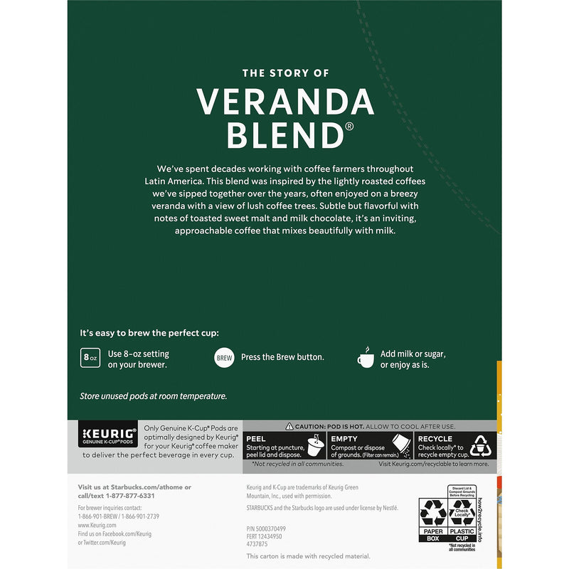 Starbucks Veranda Blend Coffee Keurig® K-Cup® Pods, Light Roast, 24/Box (SBK18997)