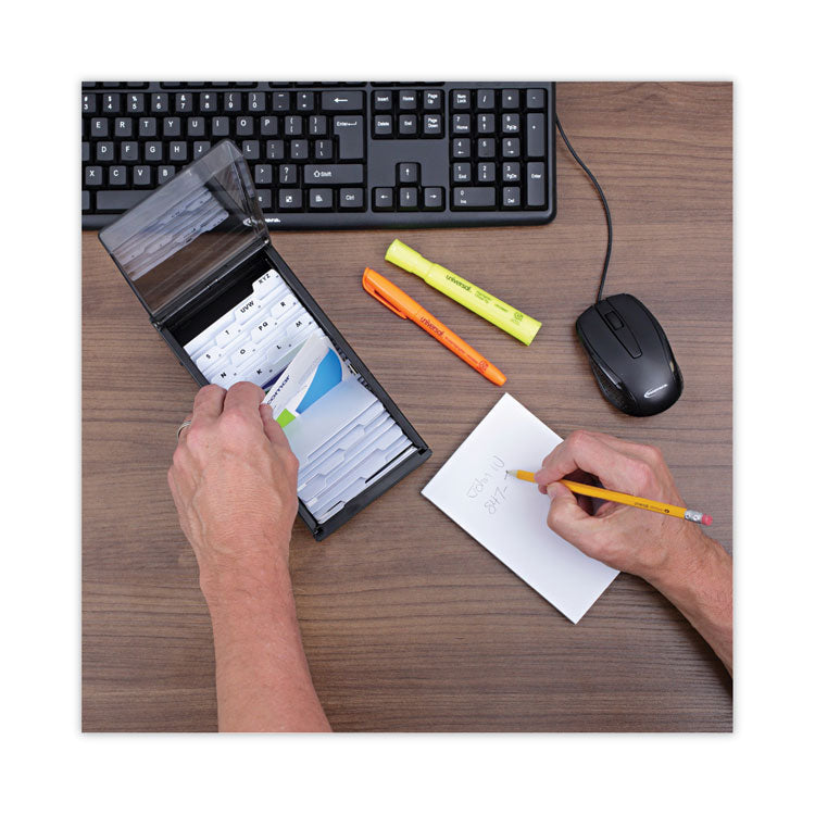 Business Card File, Holds 600 2 X 3.5 Cards, 4.25 X 8.25 X 2.5, Metal/plastic, Black