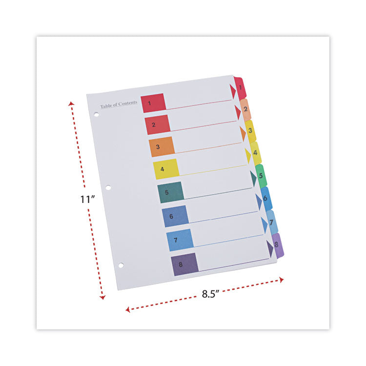 Deluxe Table Of Contents Dividers For Printers, 8-Tab, 1 To 8; Table Of Contents, 11 X 8.5, White, 6 Sets