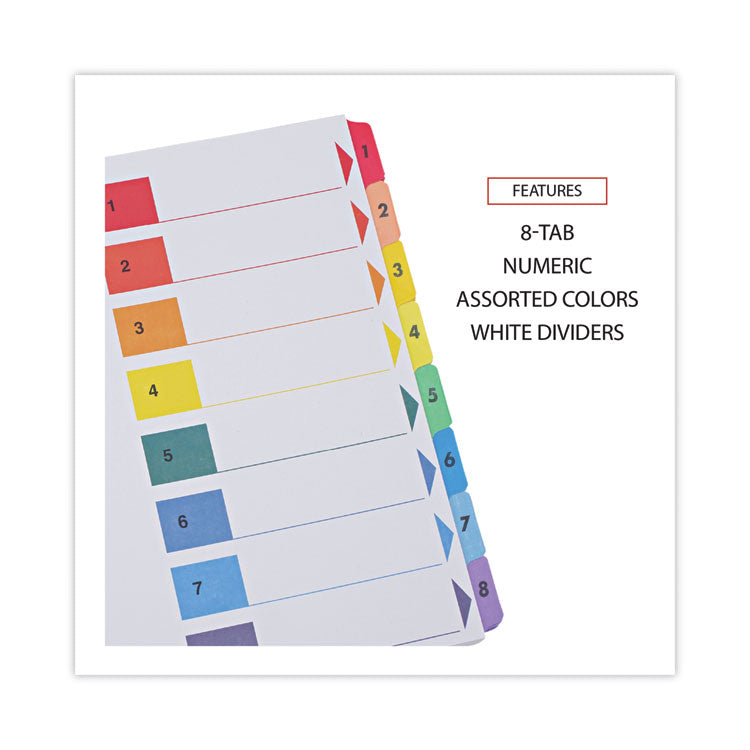 Deluxe Table Of Contents Dividers For Printers, 8-Tab, 1 To 8; Table Of Contents, 11 X 8.5, White, 6 Sets