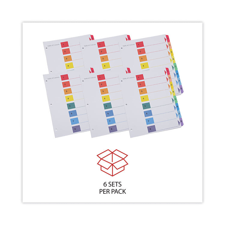 Deluxe Table Of Contents Dividers For Printers, 8-Tab, 1 To 8; Table Of Contents, 11 X 8.5, White, 6 Sets