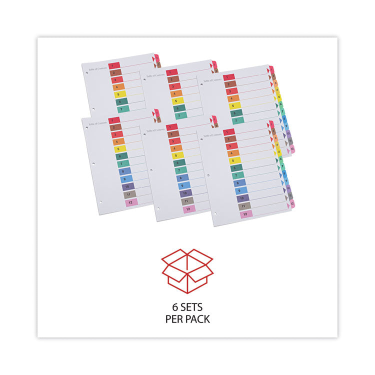 Deluxe Table Of Contents Dividers For Printers, 12-Tab, 1 To 12; Table Of Contents, 11 X 8.5, White, 6 Sets