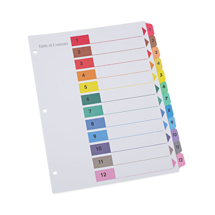 Deluxe Table Of Contents Dividers For Printers, 12-Tab, 1 To 12; Table Of Contents, 11 X 8.5, White, 6 Sets