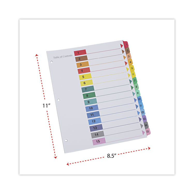 Deluxe Table Of Contents Dividers For Printers, 15-Tab, 1 To 15; Table Of Contents, 11 X 8.5, White, 6 Sets
