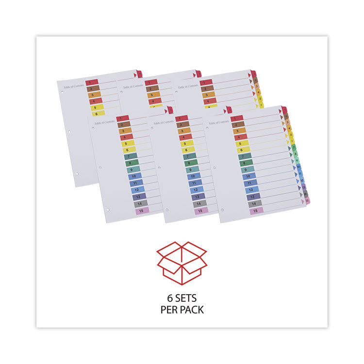 Deluxe Table Of Contents Dividers For Printers, 15-Tab, 1 To 15; Table Of Contents, 11 X 8.5, White, 6 Sets