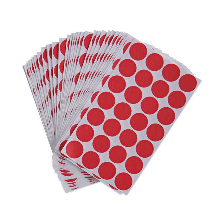 Self-Adhesive Removable Color-Coding Labels, 0.75" dia, Red, 28/Sheet, 36 Sheets/Pack