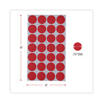 Self-Adhesive Removable Color-Coding Labels, 0.75" dia, Red, 28/Sheet, 36 Sheets/Pack