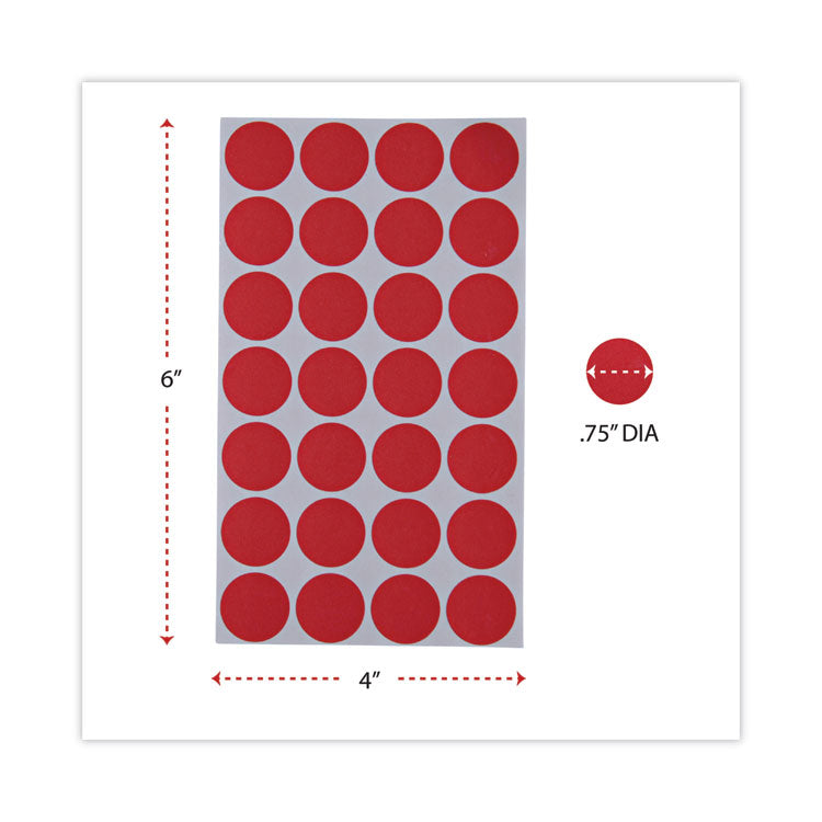 Self-Adhesive Removable Color-Coding Labels, 0.75" dia, Red, 28/Sheet, 36 Sheets/Pack