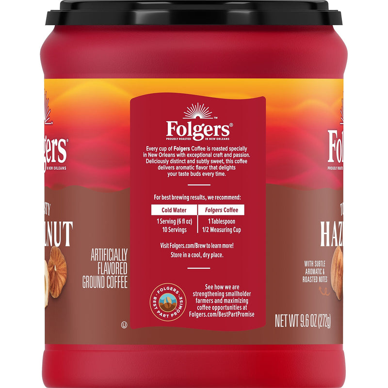 Folgers Toasty Hazelnut Ground Coffee, 9.6 oz. Canister(2550011037)
