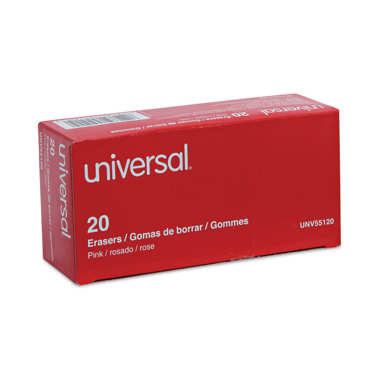 Bevel Block Erasers, For Pencil Marks, Slanted-Edge Rectangular Block, Large, Pink, 20/Pack