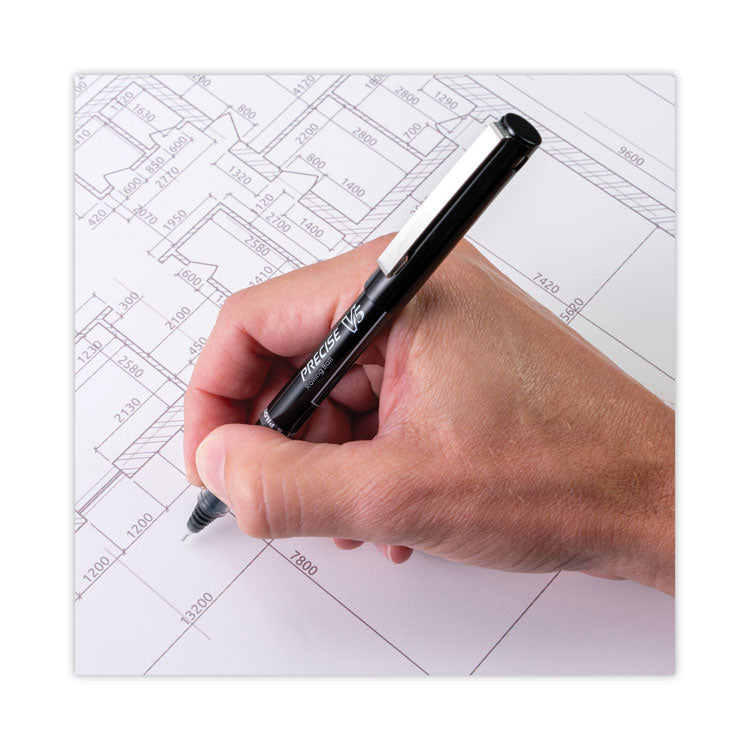 Precise V5 Rollerball Pen, Stick, Extra-Fine 0.5 mm, Black Ink, Black/Clear Barrel, Dozen
