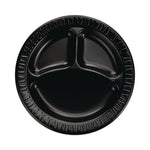 Quiet Classic Laminated Foam Dinnerware, 3-Compartment Plate, 9" dia, Black, 125/Sleeve, 4 Sleeves/Carton