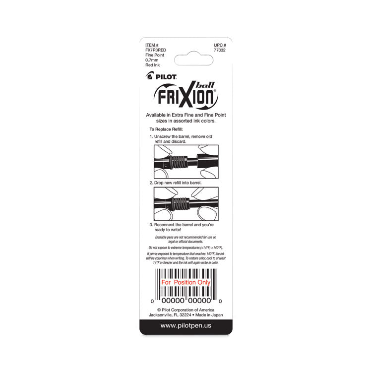 Refill For Pilot Frixion Erasable, Frixion Ball, Frixion Clicker And Frixion Lx Gel Ink Pens, Fine Tip, Red Ink, 3/pack