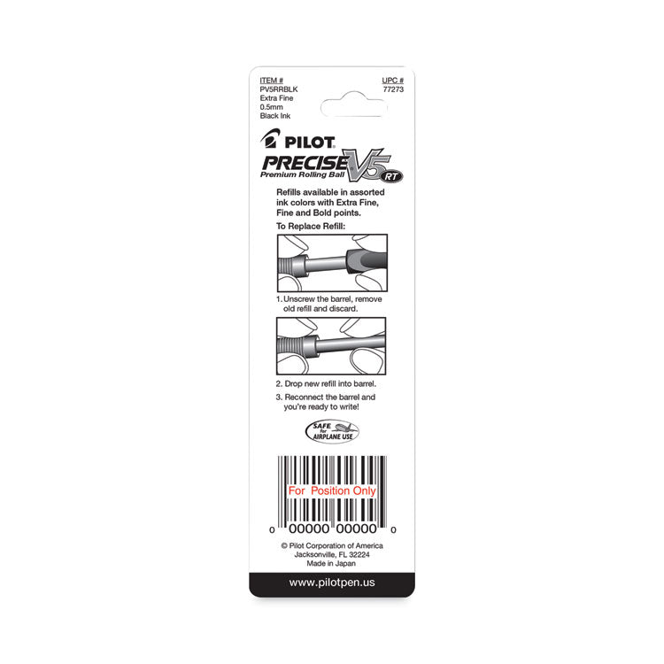 Refill For Pilot Precise V5 Rt Rolling Ball, Extra-Fine Conical Tip, Black Ink, 2/pack